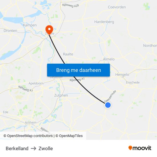 Berkelland to Zwolle map