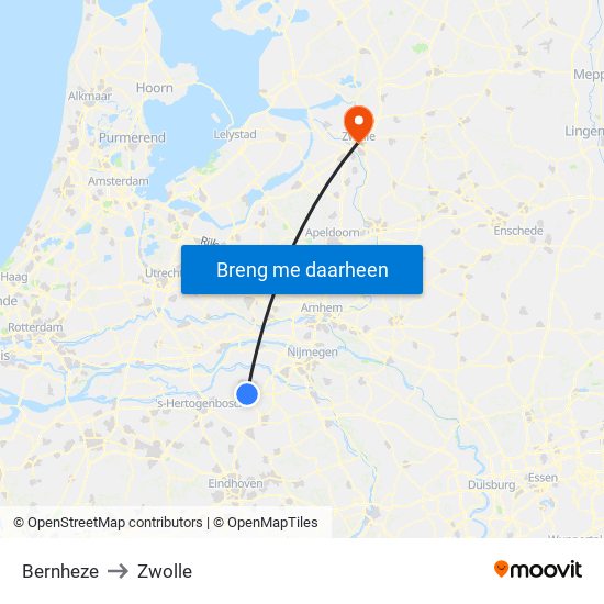 Bernheze to Zwolle map