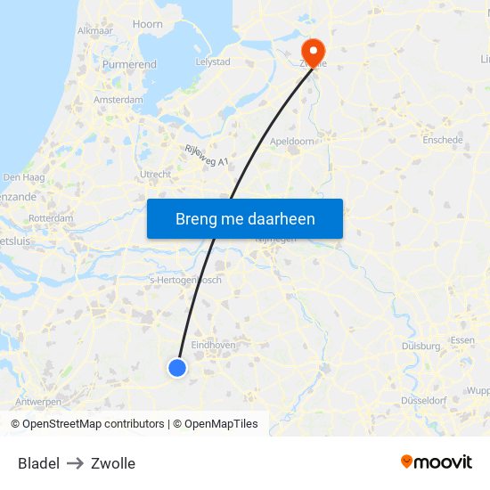 Bladel to Zwolle map