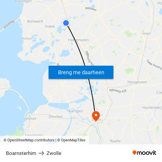 Boarnsterhim to Zwolle map