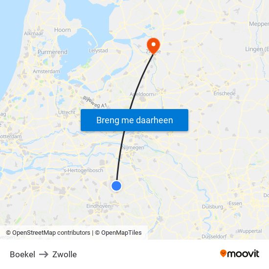 Boekel to Zwolle map