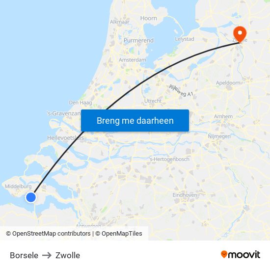 Borsele to Zwolle map