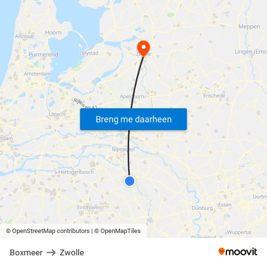 Boxmeer to Zwolle map