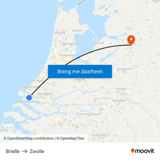 Brielle to Zwolle map