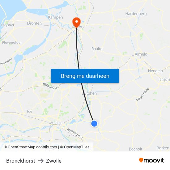 Bronckhorst to Zwolle map