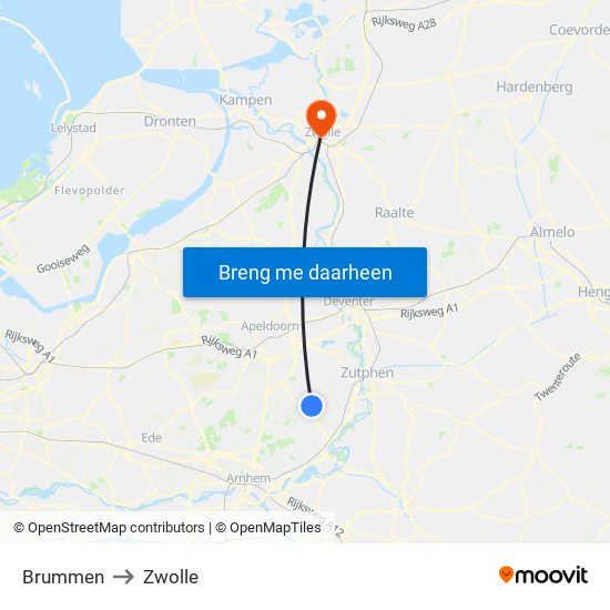 Brummen to Zwolle map