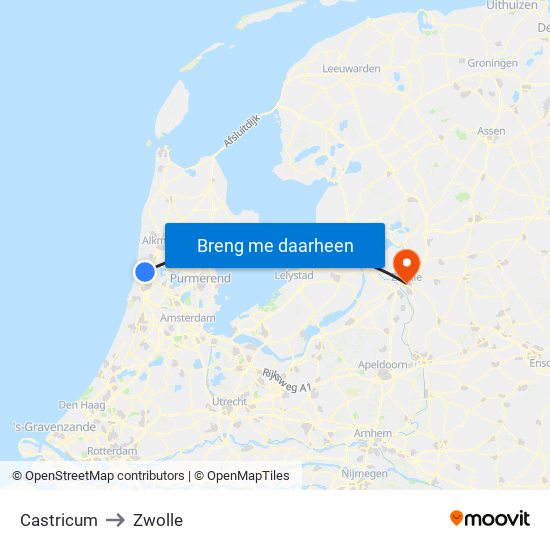 Castricum to Zwolle map