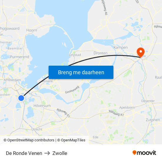 De Ronde Venen to Zwolle map