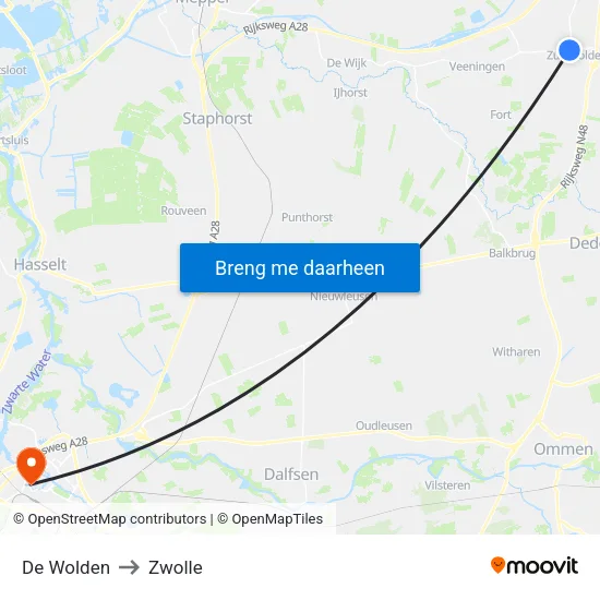 De Wolden to Zwolle map