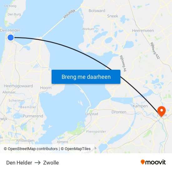 Den Helder to Zwolle map