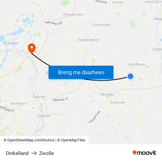 Dinkelland to Zwolle map