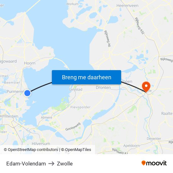 Edam-Volendam to Zwolle map