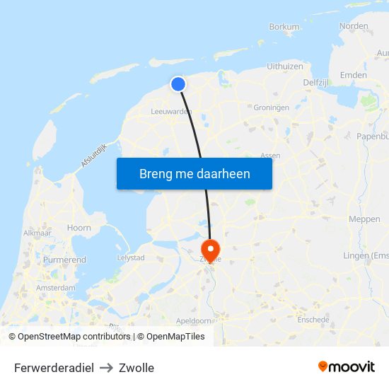 Ferwerderadiel to Zwolle map