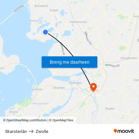 Skarsterlân to Zwolle map