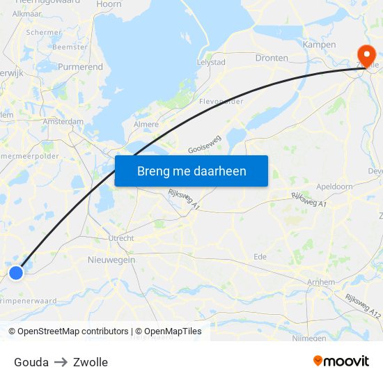 Gouda to Zwolle map