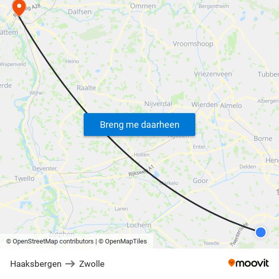 Haaksbergen to Zwolle map