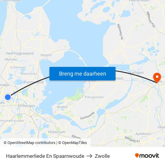 Haarlemmerliede En Spaarnwoude to Zwolle map
