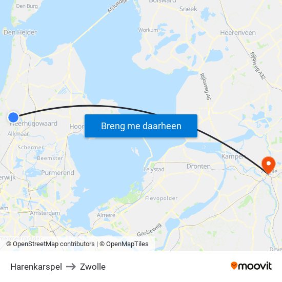 Harenkarspel to Zwolle map