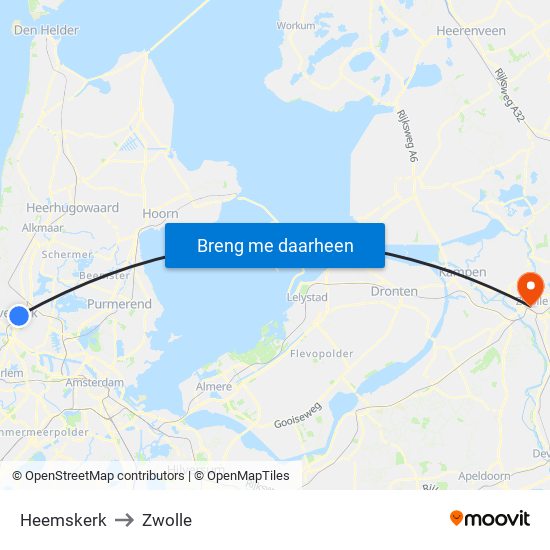 Heemskerk to Zwolle map