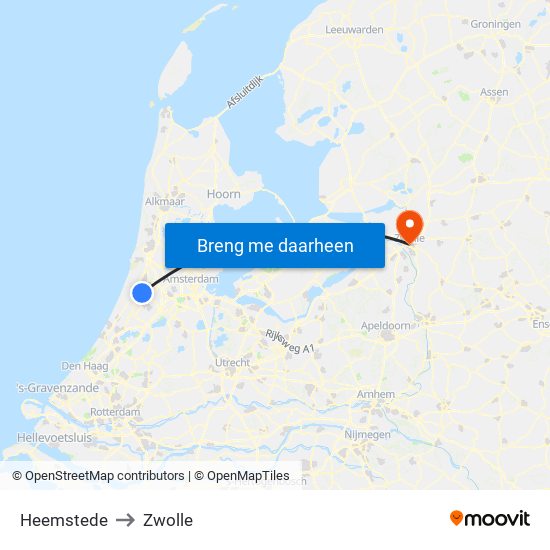 Heemstede to Zwolle map