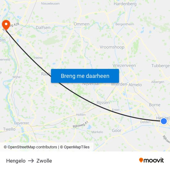 Hengelo to Zwolle map