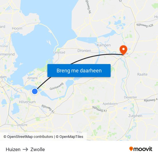 Huizen to Zwolle map