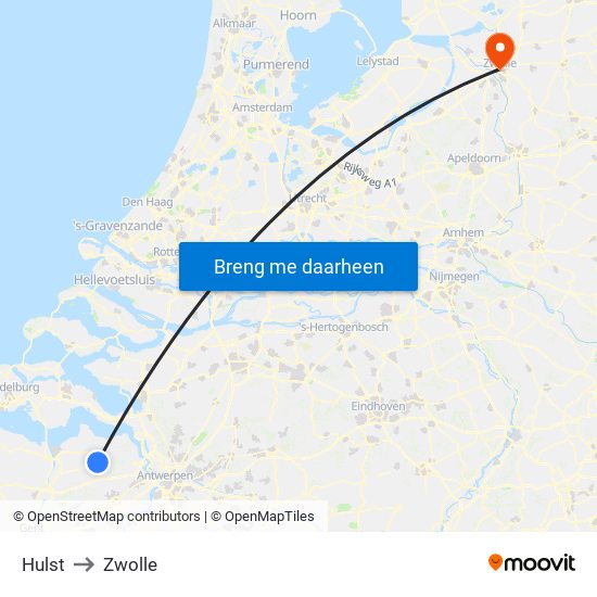 Hulst to Zwolle map