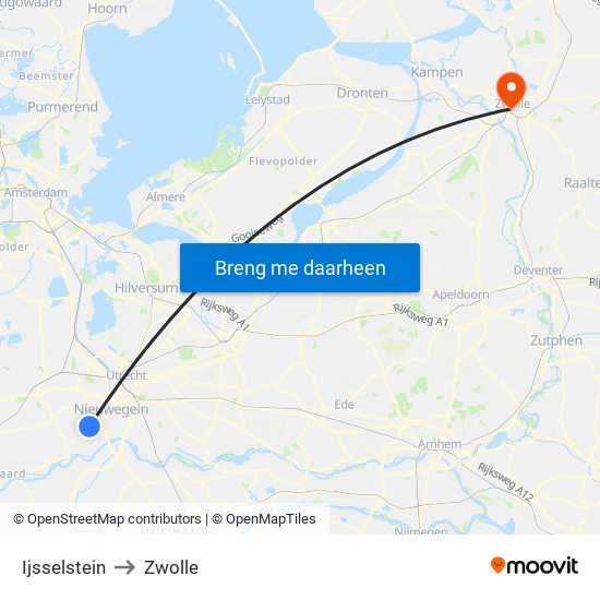 Ijsselstein to Zwolle map