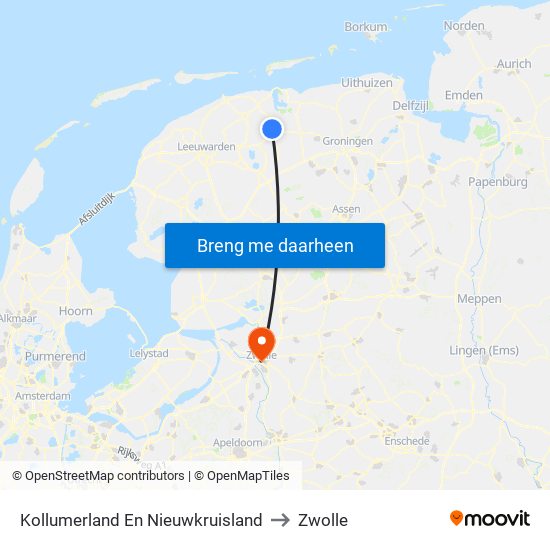 Kollumerland En Nieuwkruisland to Zwolle map