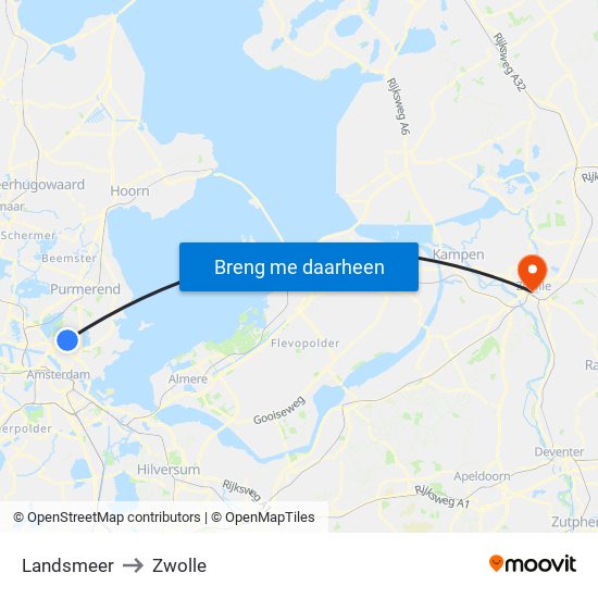 Landsmeer to Zwolle map