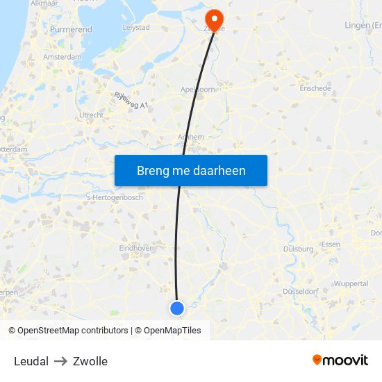 Leudal to Zwolle map