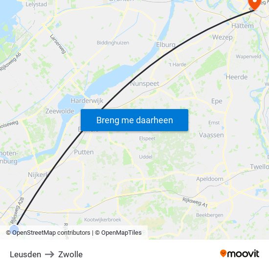 Leusden to Zwolle map