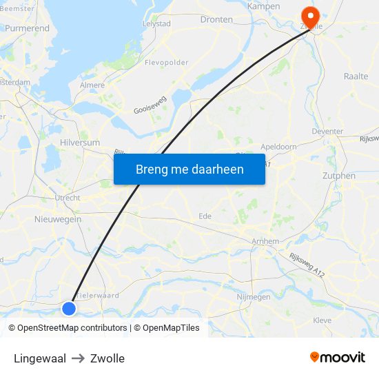 Lingewaal to Zwolle map