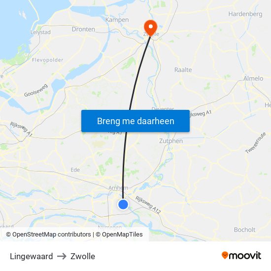 Lingewaard to Zwolle map