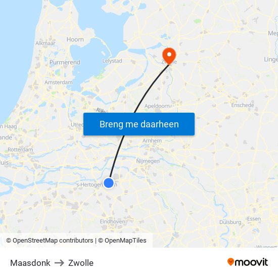 Maasdonk to Zwolle map
