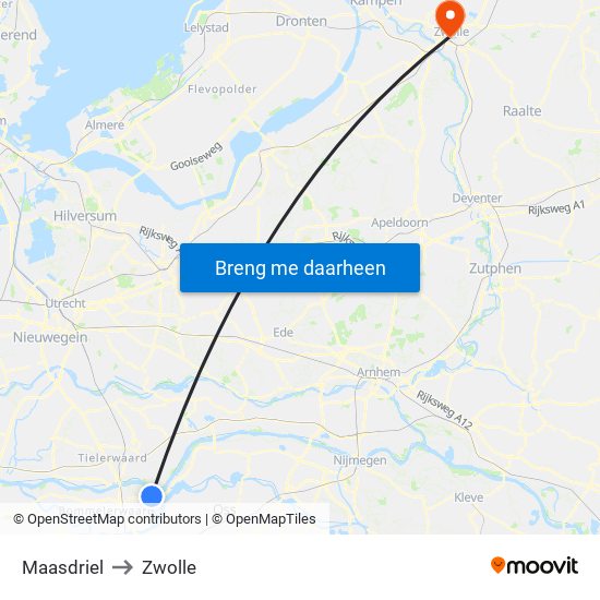 Maasdriel to Zwolle map