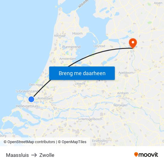 Maassluis to Zwolle map