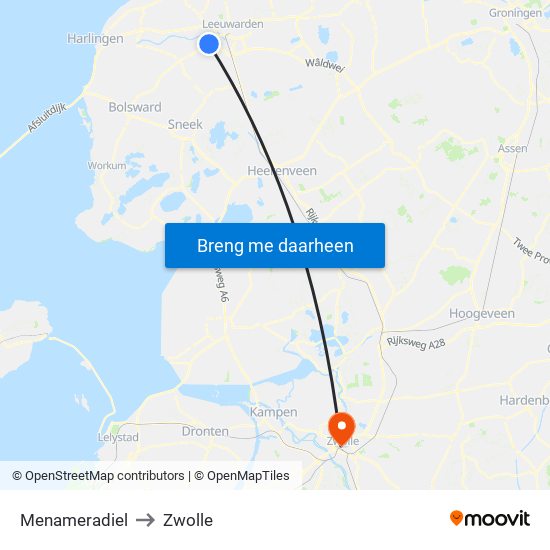 Menameradiel to Zwolle map