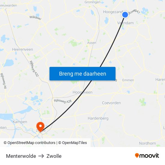 Menterwolde to Zwolle map