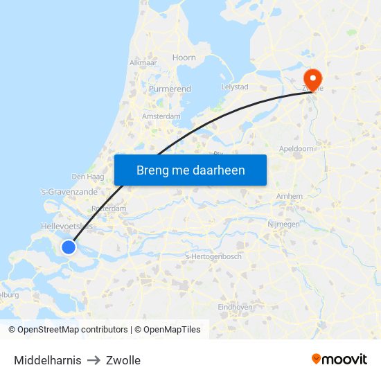 Middelharnis to Zwolle map