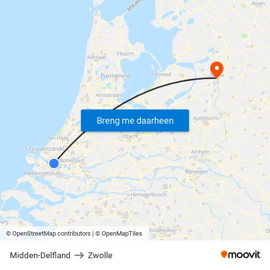 Midden-Delfland to Zwolle map