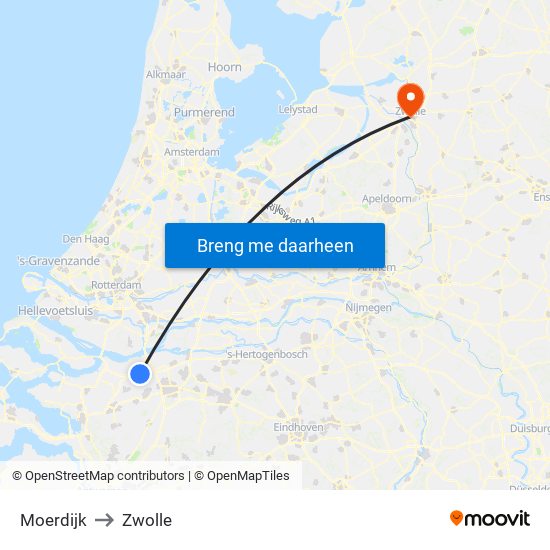 Moerdijk to Zwolle map