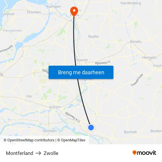 Montferland to Zwolle map