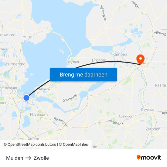 Muiden to Zwolle map