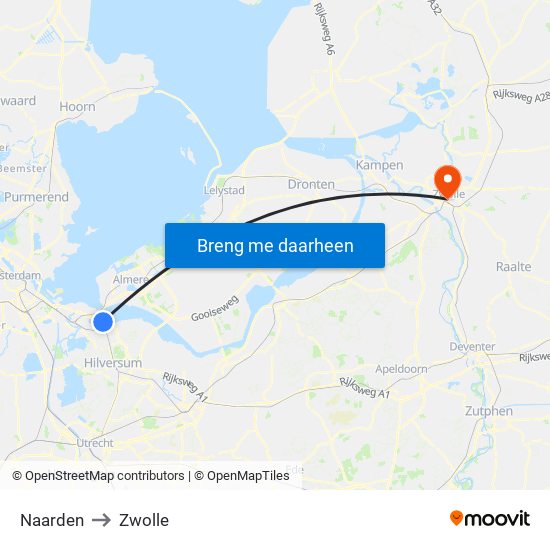 Naarden to Zwolle map