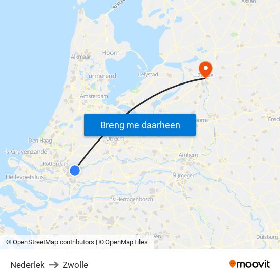 Nederlek to Zwolle map