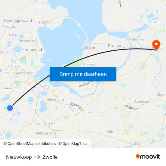 Nieuwkoop to Zwolle map