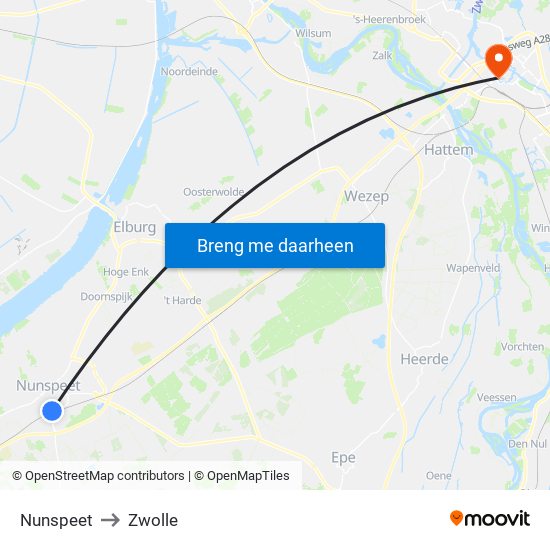 Nunspeet to Zwolle map