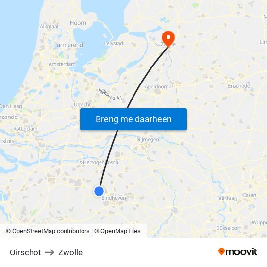 Oirschot to Zwolle map