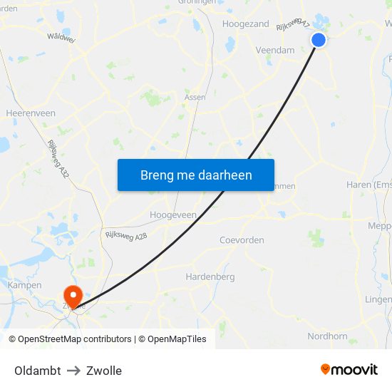 Oldambt to Zwolle map